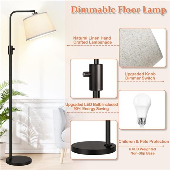 【Upgraded】 Dimmable Floor Lamp, 1000 Lumens LED Edison Bulb Included, Arc Floor - Picture 4 of 8